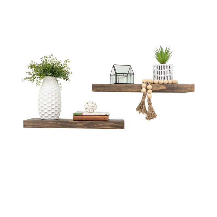 Birch Lane™ Grant 2 Piece Rectangle Pine Solid Wood Floating Shelf